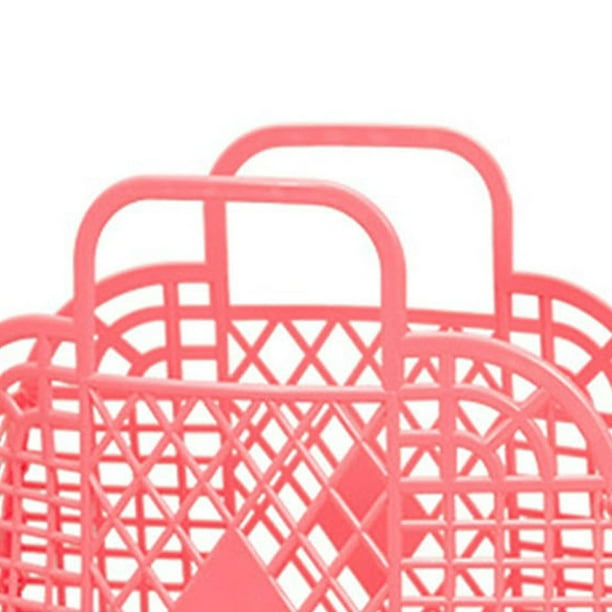 Cesta de almacenamiento hueca, bolsa plegable portátil reutilizable de plástico para la playa, casa, mesita de noche, compras, juguetes, ropa, rojo, 250x110x220mm/9,84x4,33x8,66in