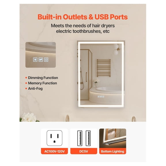 Lighted Medicine Cabinet, 20x28in LED Bathroom Mirror, Dimmable Colors, Recessed/Wall Mount, Anti-Fog, Adjustable Shelves & Built-in Outlet