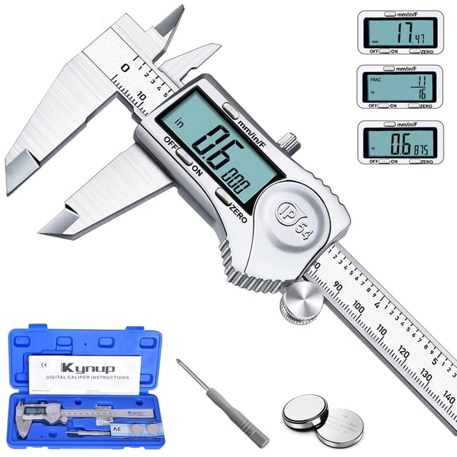 Calibrador digital Kynup 150 mm con pantalla LCD de acero inoxidable IP54