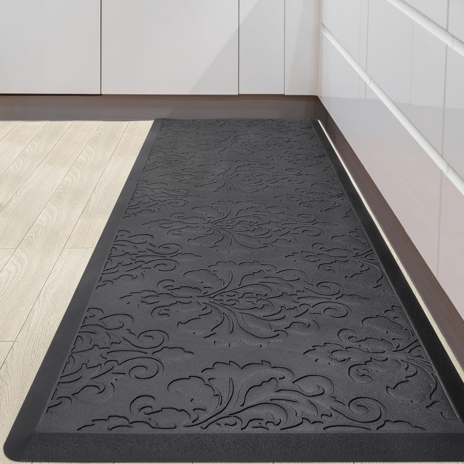 LOKHOM Farmhouse Floral Black Kitchen Mat, 20 in x 60 in