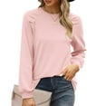 thumbnail image 2 of Gvdentm Sweatshirts for Women Crewneck Puff Sleeve Tunic Tops Lightweight Sweaters Fashion 2023 Pink,L, 2 of 4