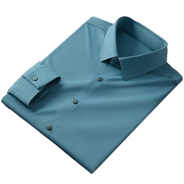 Camisa de vestir para hombre, sin arrugas, fácil cuidado, color puro, solapa, manga larga, blusa de negocios para el trabajo en casa