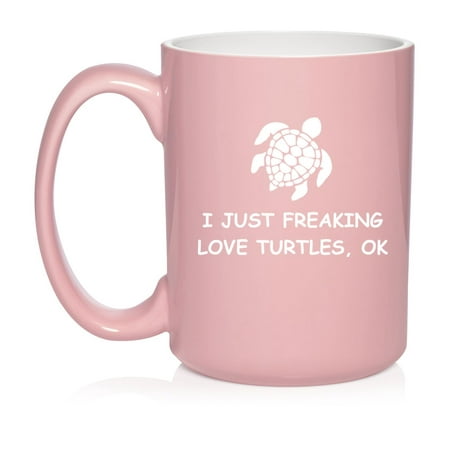 

I Just Freaking Love Turtles Funny Ceramic Coffee Mug Tea Cup Gift for Her Him Friend Coworker Wife Husband (15oz Light Pink)