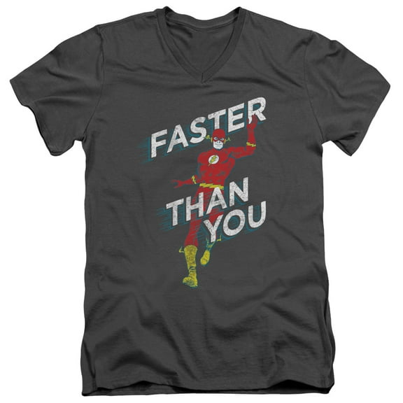 DC Comics Flash Faster Than You S/S Adult V-Neck T-Shirt 30/1 T-Shirt Charcoal