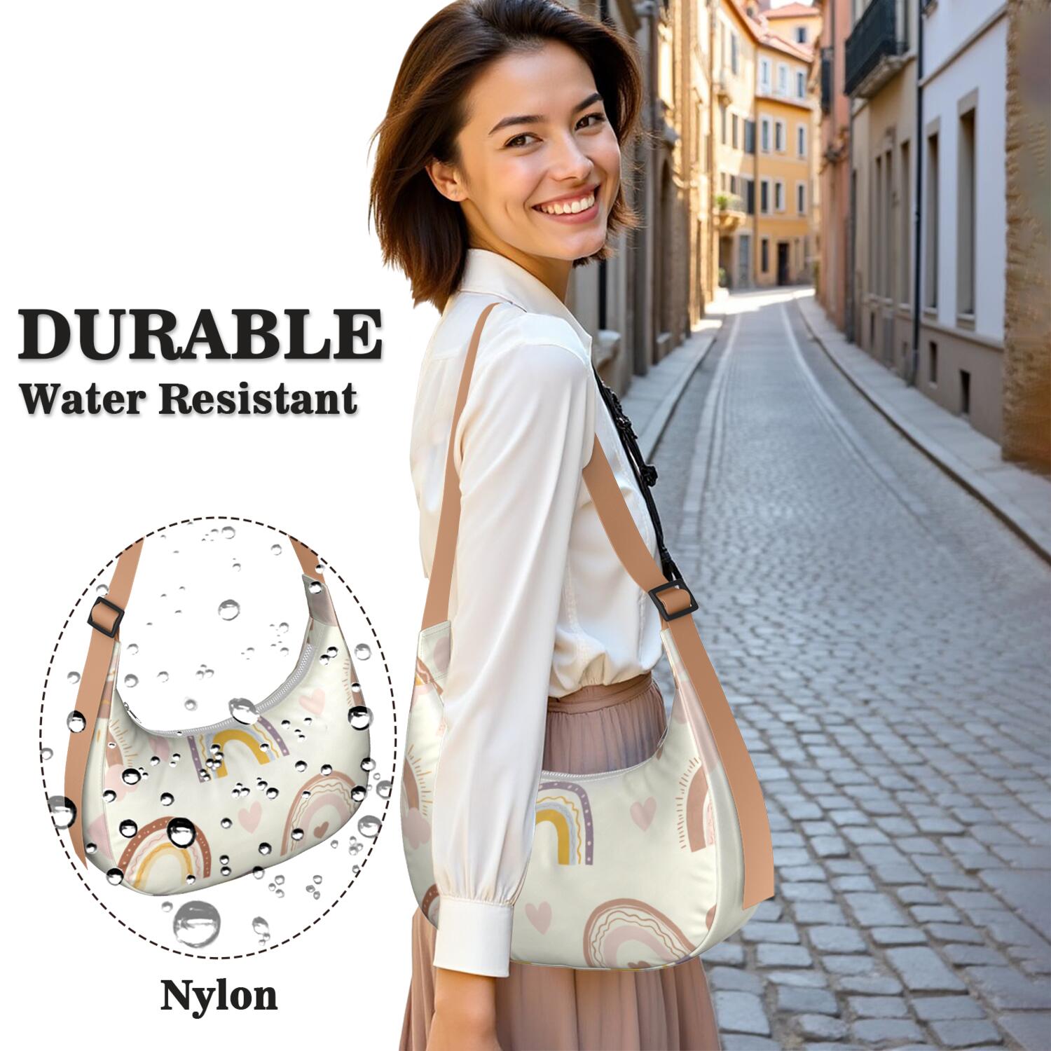 Rainbow Cartoon Sling Bag Nylon Bag for Unisex Women Men Casual