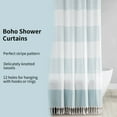 JOOJA Boho Tassel Shower Curtain, Farmhouse Stripe, Modern Fabric, Blue