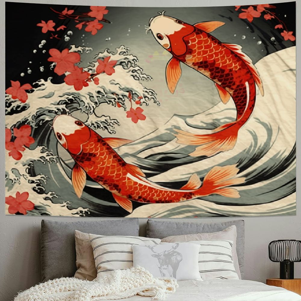 Shiartex Anime Japanese Yin Yang Koi Fish Wall Art Tapestries