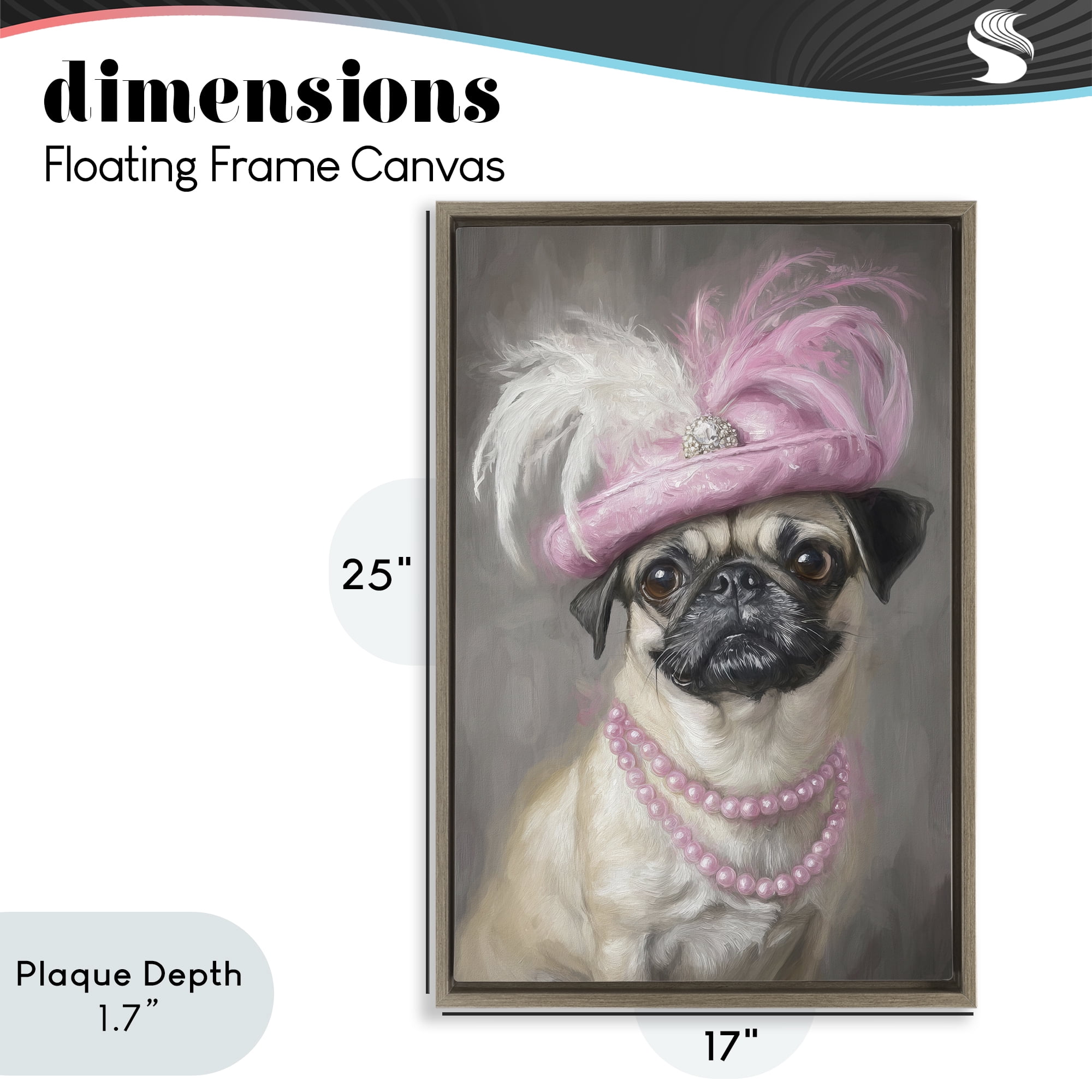 Stupell Industries Lady Pug Portrait Brown Framed Floater Canvas Wall Art, design by Tina LeCour