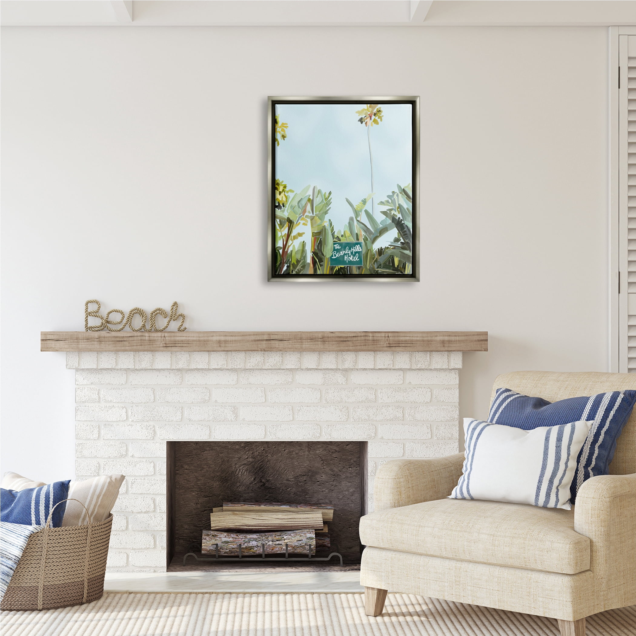 Stupell Industries Beverly Hills Hotel Plants Botanical & Floral Painting Gray Floater Framed Art Print Wall Art, 25 x 31