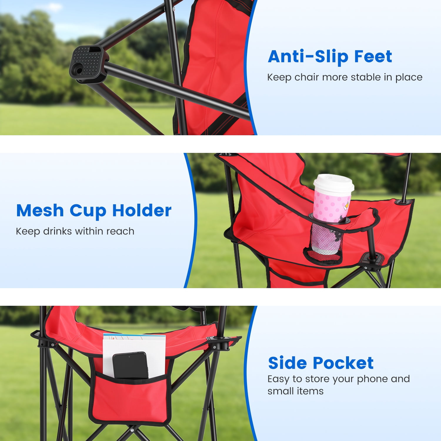 Folding Camping Chair with Detachable 8-Rib Sun Umbrella, 42.13 Inch Canopy Aluminum Alloy Portable Lawn Chair Supports 330LBS with Cup Holder