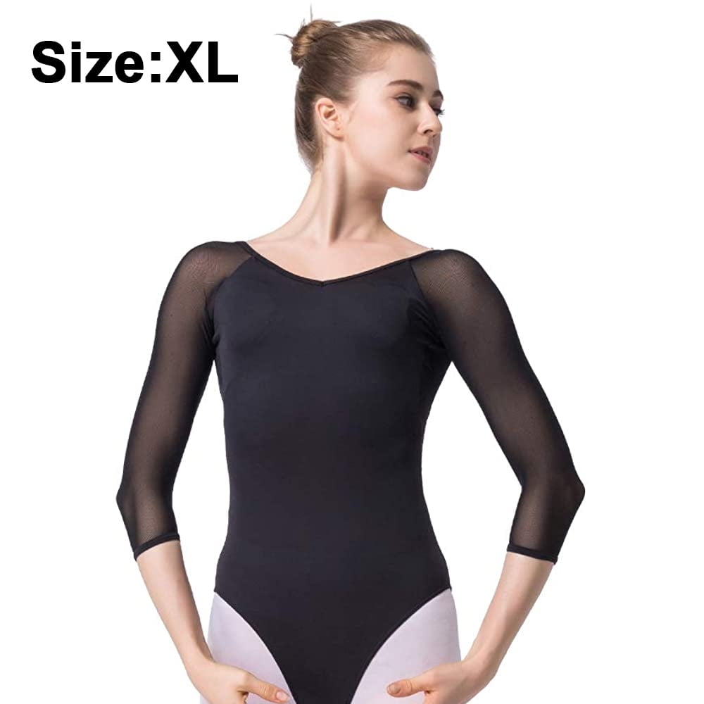Professional adult lady or girl ballet dance short-sleeved black leotard New 