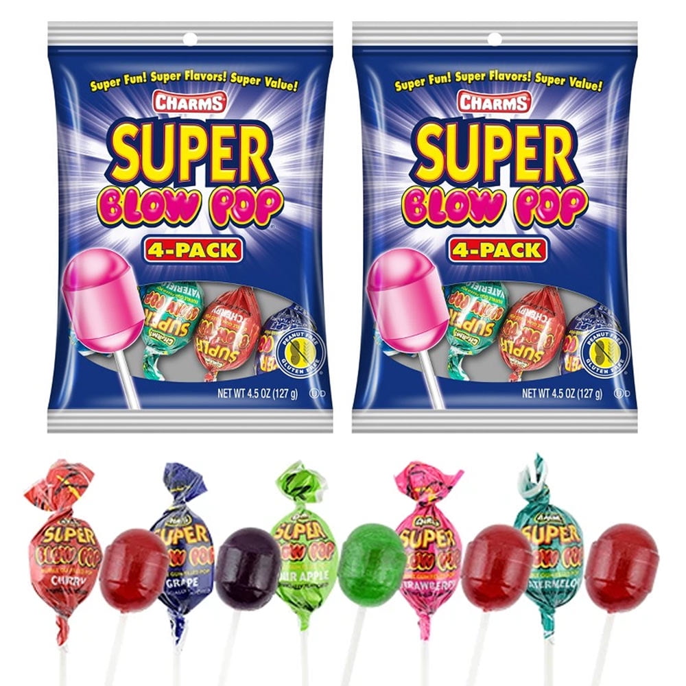 8 PC SUPER Blow Pops Charms Lollipops Sucker Stick Candy Gum Assorted Flavors