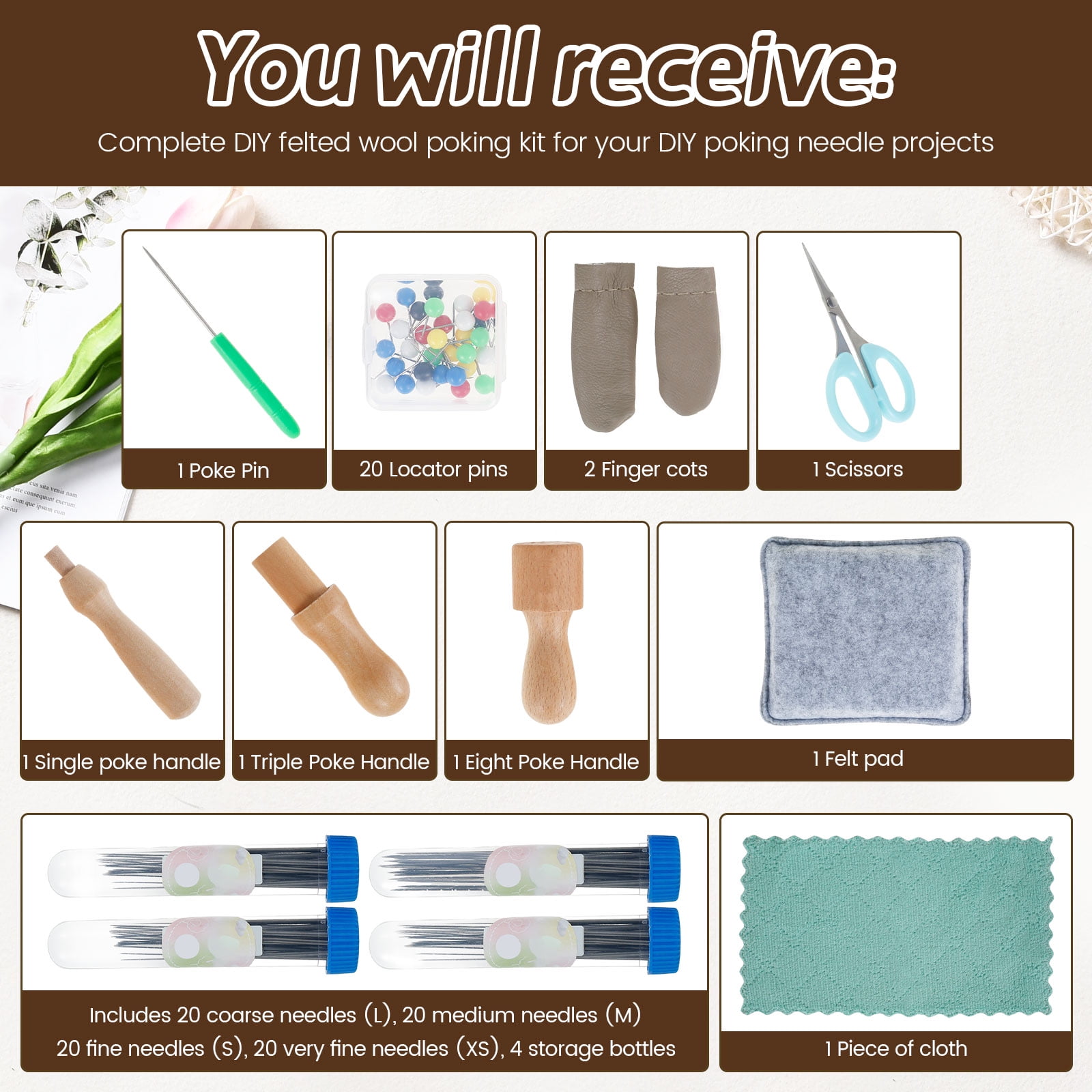 LINFANG 113Pcs Needle Felting Tool Kit DIY Wool Felt Needling Tool Kit Needle Felt Starter Kit DIY Needle Felting Supplies Complete Needle Felting Kit with Wool Felt Pad for Beginners