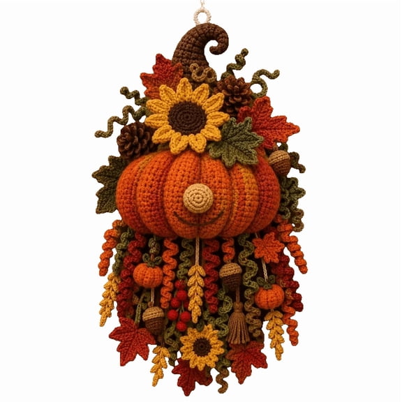 DIY Dimensional Seasonal Crochet Door Hanger Kit, 3D Fall Sunflower Pumpkin Crochet Kit for Beginners, Handmade Art for Living Room Wall Door Decor