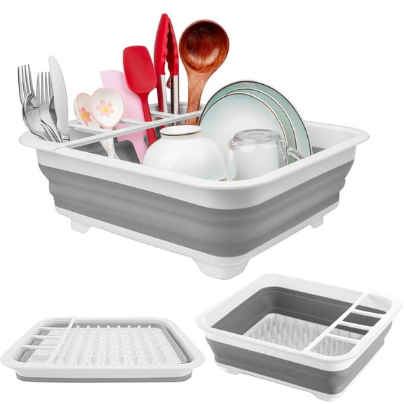 UHIAGREE Collapsible Dish Drying Rack,Foldable Plastic Portable Dish Drainers Organizer,for Kitchen