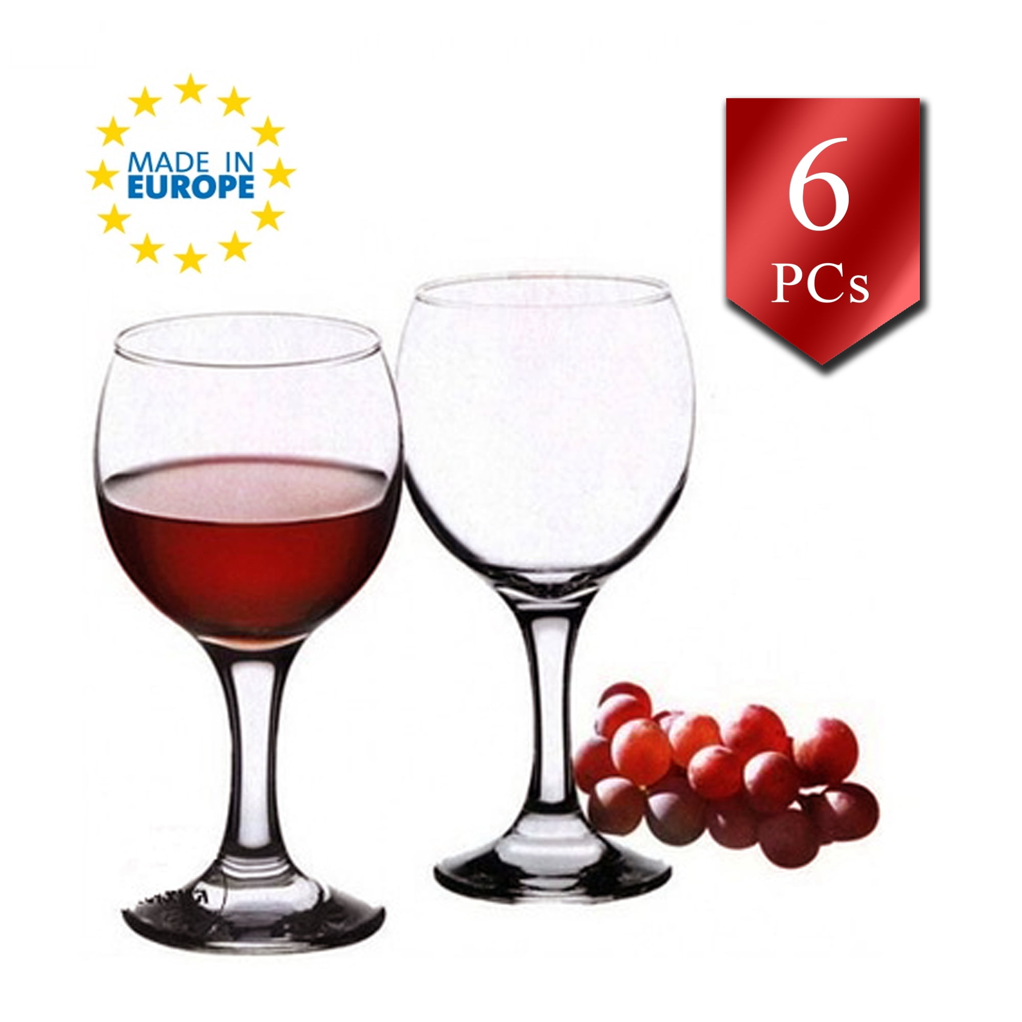 Red Wine Glasses Set of 6, Stemmed NonLeaded Wineware, 7.2 oz