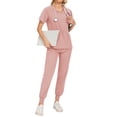 thumbnail image 7 of Scrubs for Women Set Modern V-Neck Top & 5 Pocket Jogger Pants Athletic Nursing Uniform Solid Stretch Workwear,Pink M, 7 of 7