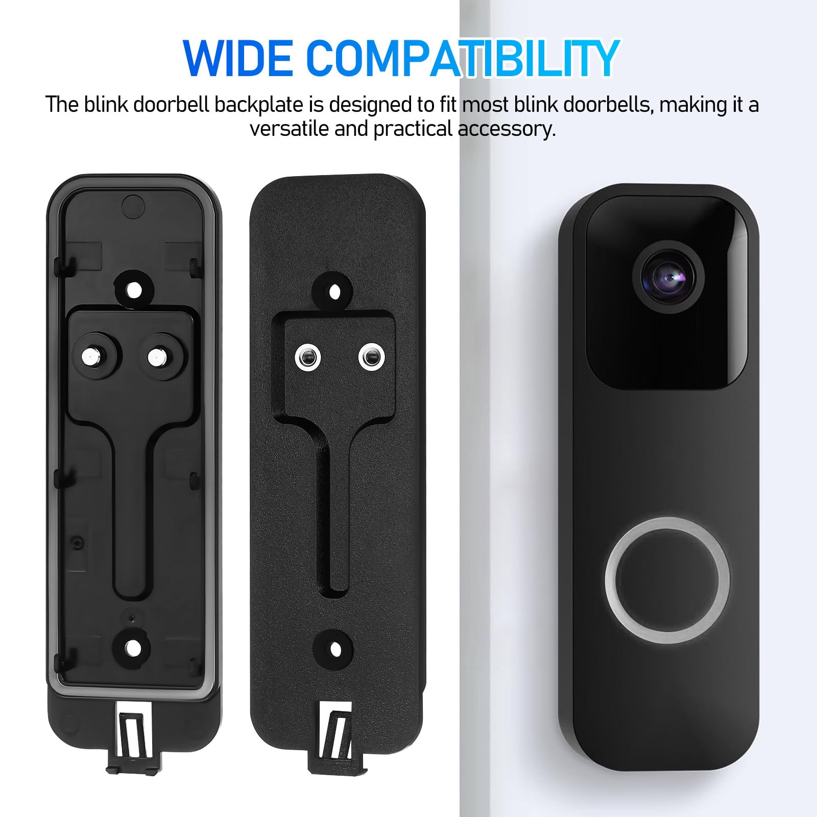 2-Pack Doorbell Backplate Replacement For Blink Video Doorbell – Plastic Mounting Bracket With Screws, Sensor-Friendly Design (Black)