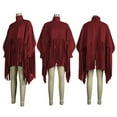 thumbnail image 6 of Biekopu Womens High Neck Long Sleeve Fringe Top Plus Size Tassel Ponchos Cape Cloak Coat Oversized Shawl Pullover Sweatshirt, 6 of 6