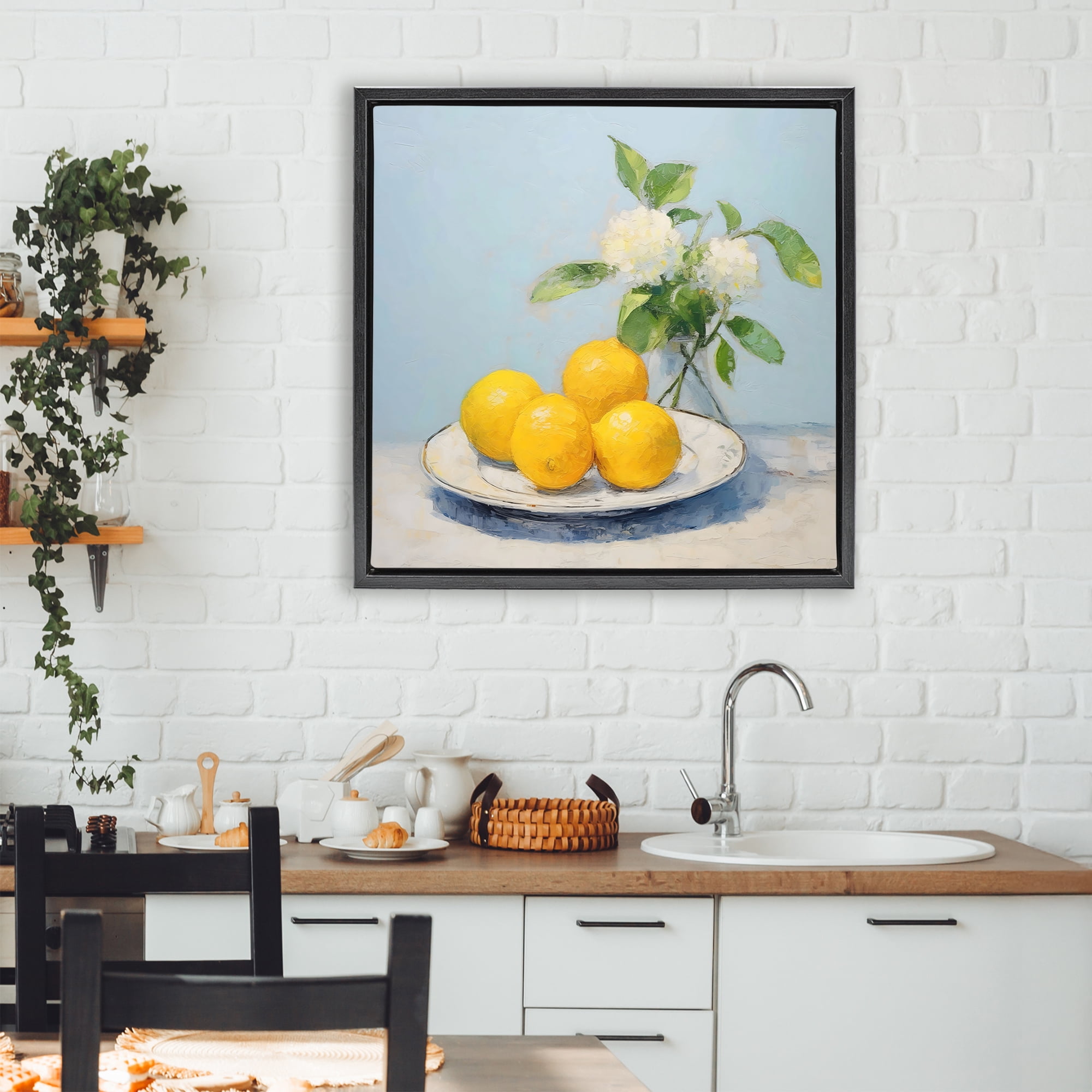Stupell Industries Vase of Flowers and Lemons Black Framed Floater Canvas Wall Art, design by Creative Studio
