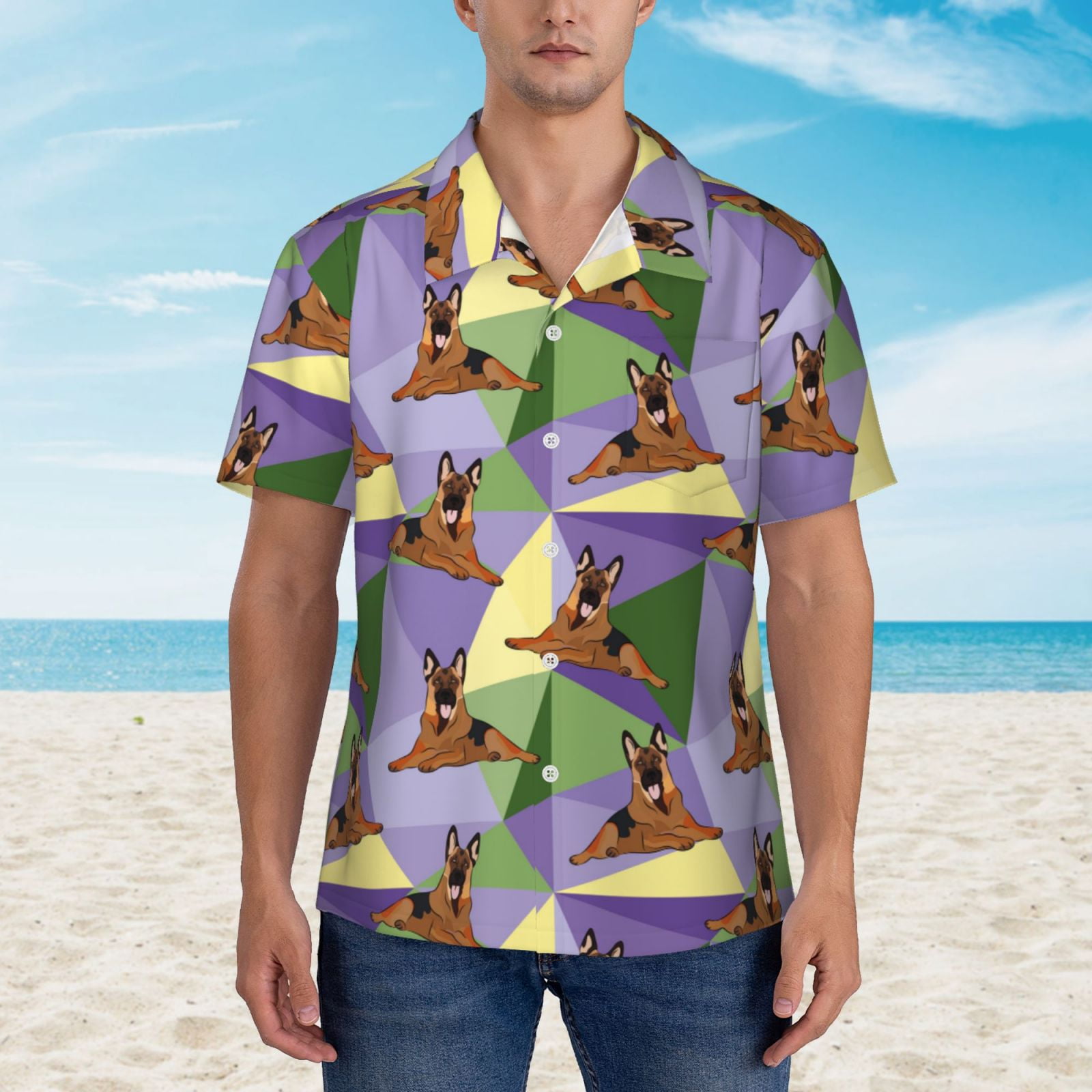 Haiem German Shepherd Dog Printed Hawaiian Shirt for Men - Men's