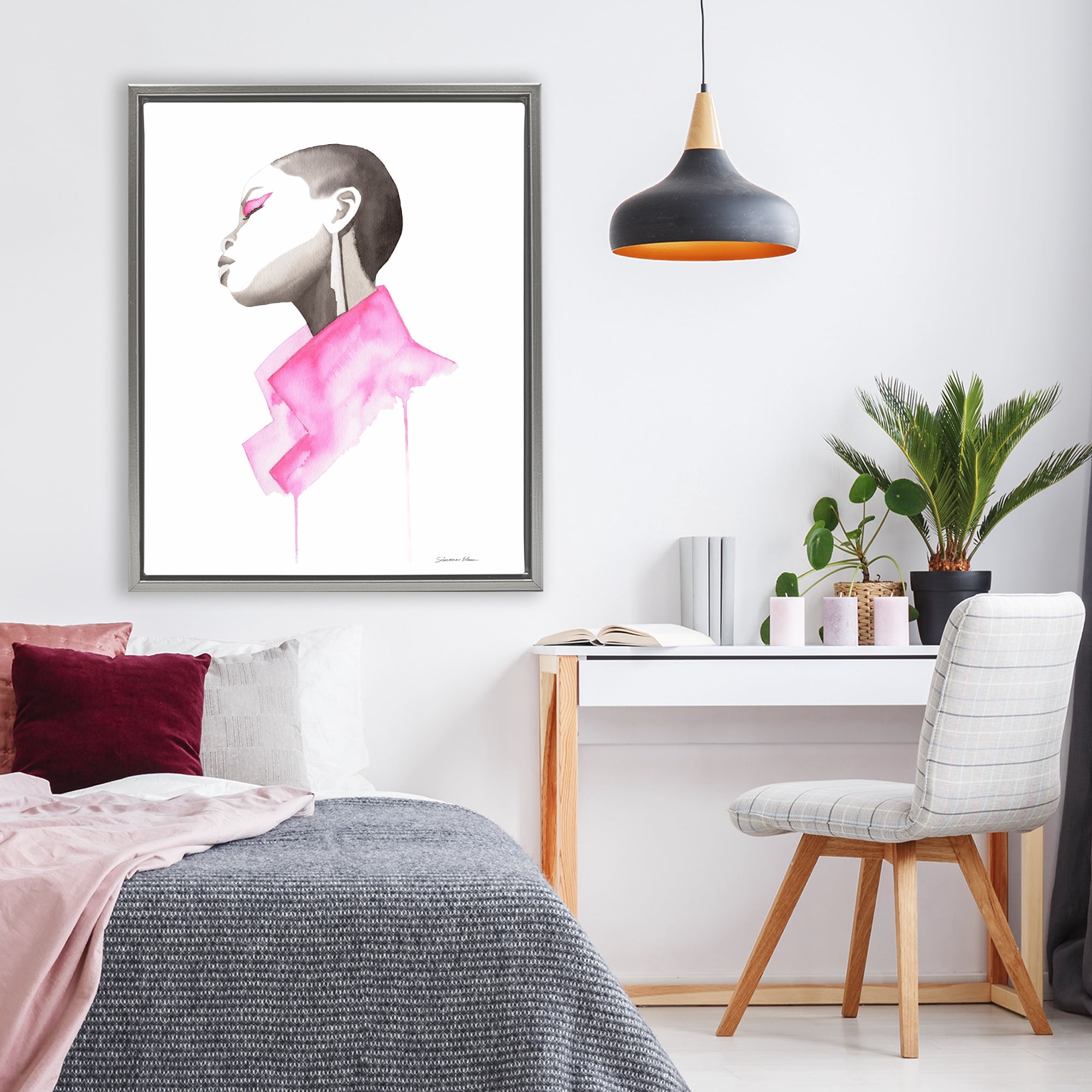 Stupell Industries Pink Jacket Elegance Portrait Gray Framed Floater Canvas Wall Art, design by Simone Elum