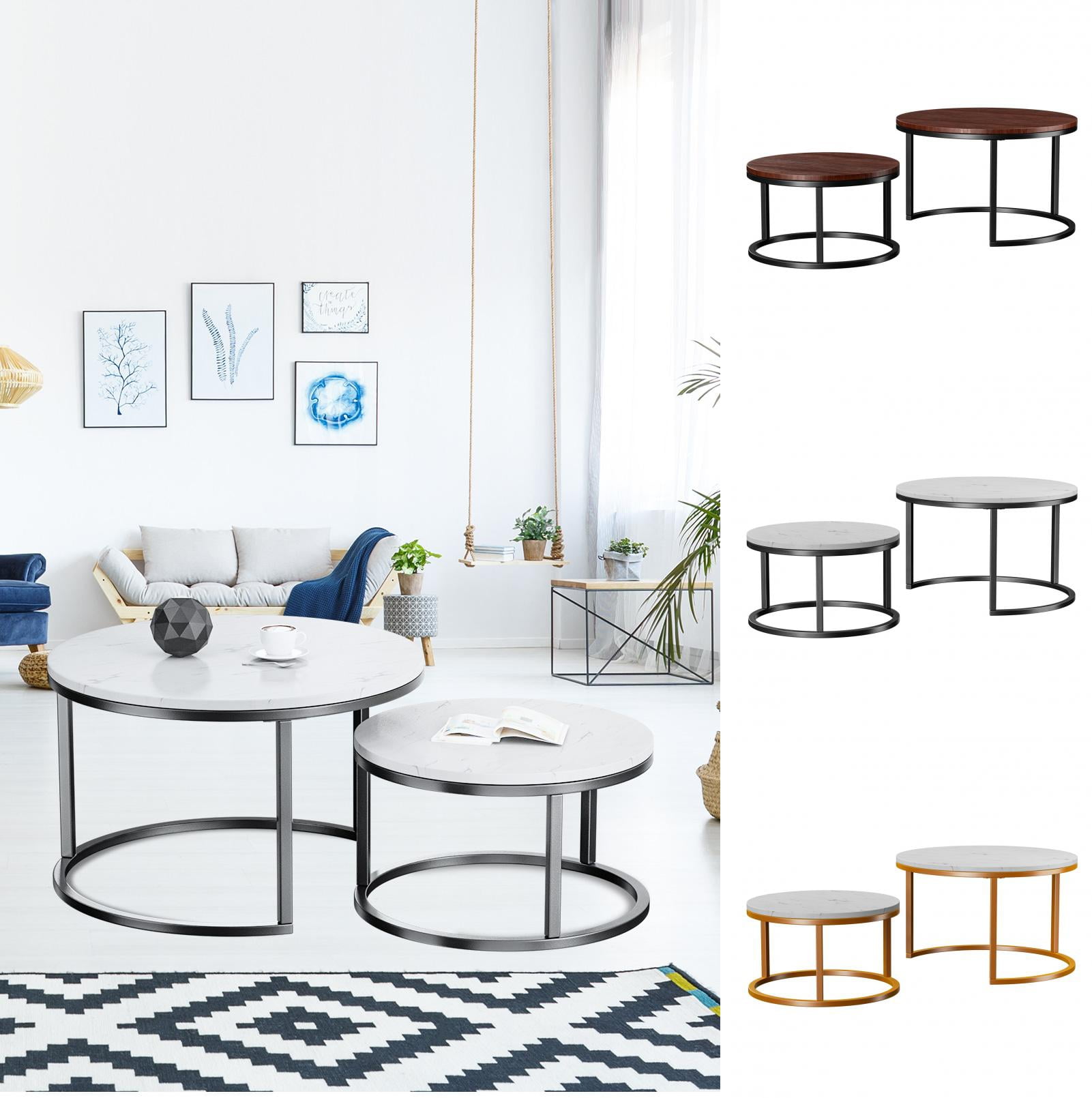 LINASHI 2Pcs/Set Industrial Nesting Coffee Table for Balcony Living