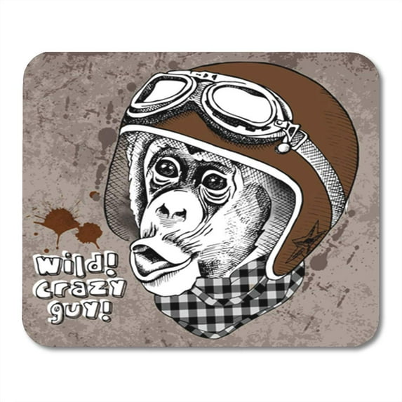 KDAGR Motorcycle Monkey Portrait in Retro Motorcyclist Helmet Checkered Cravat Mousepad Mouse Pad Mouse Mat 9x10 inch