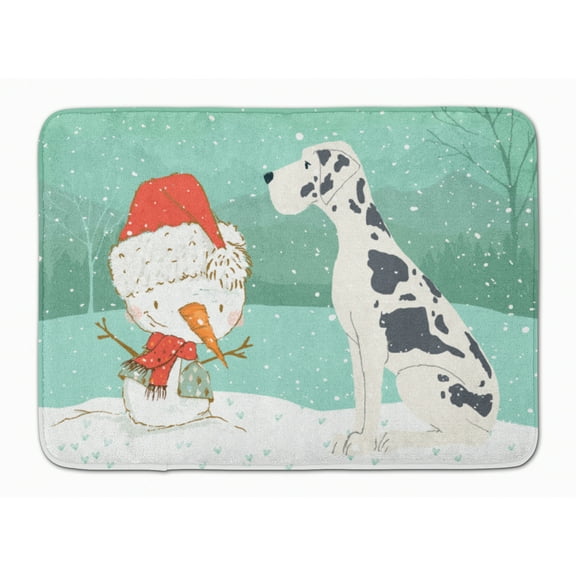Harlequin Great Dane Snowman Christmas Machine Washable Memory Foam Mat