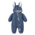thumbnail image 2 of SYNPOS 0-12M Baby Girl Boy Winter Faux Sherpa Rabbit Ear Hooded Snowsuit Jumpsuit, 2 of 12