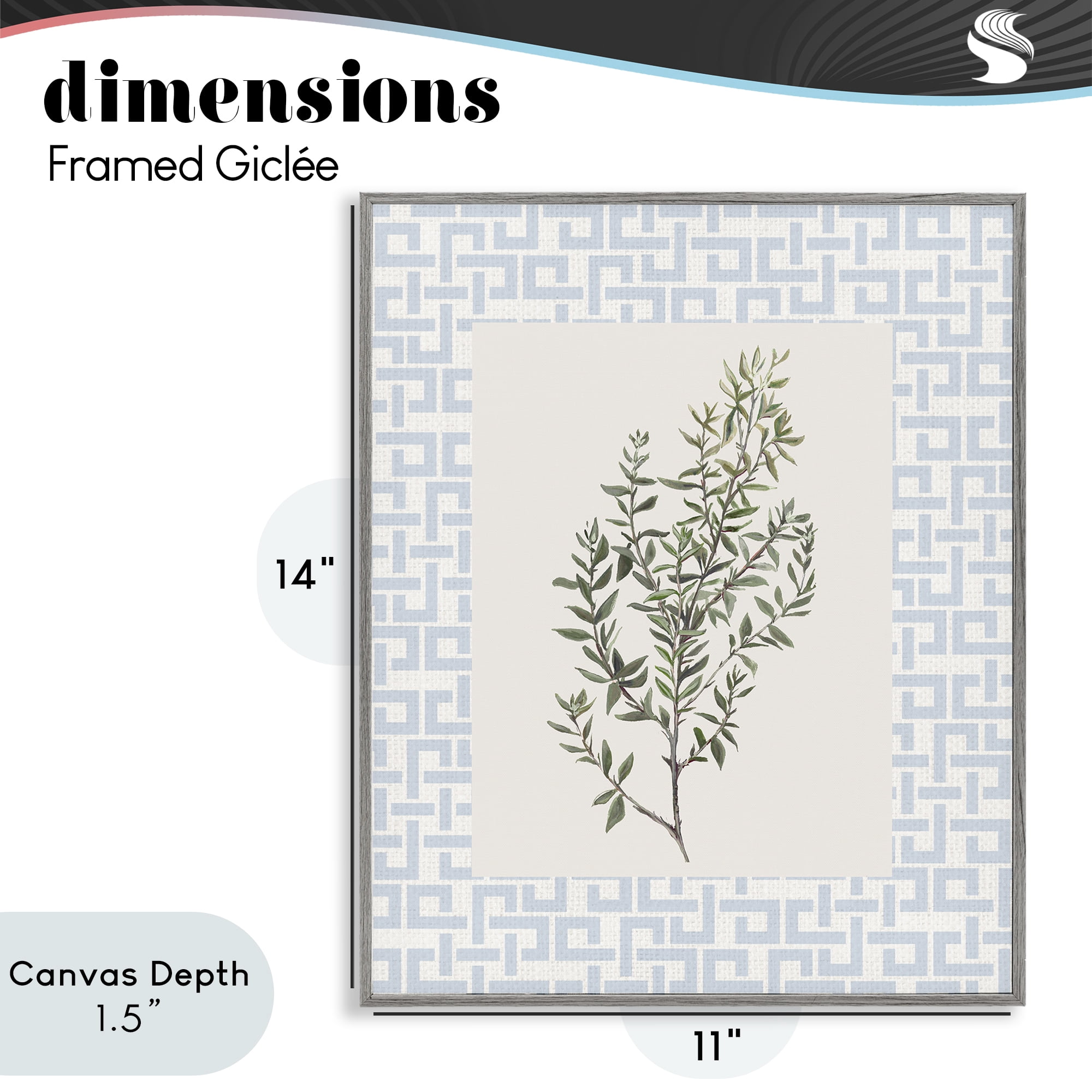 Stupell Industries Leafy Herb on Geometric Gray Framed Giclee Art, design by Diannart