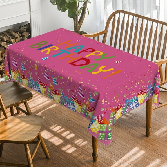 Birthday Tablecloth Rectangular Square Happy Birthday Ballon Waterproof Peach Skin Fabric Reusable Washable Seasonal Table Cover for Party Picnic Dinner Decor Multiple Sizes