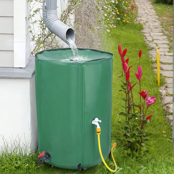ASKMZ Folding Water Bucket, Rain Barrel, Portable 53/100 Gallon, collapsible, with filter and faucet for rainwater collection.