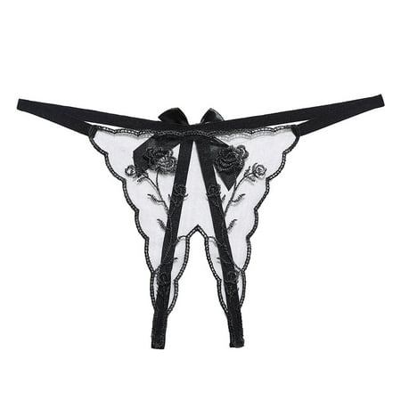 Women s G String Panty Lace Thongs Bow Front Crotchless Underwear Hollow Out See Through Panty Bridal Lingerie