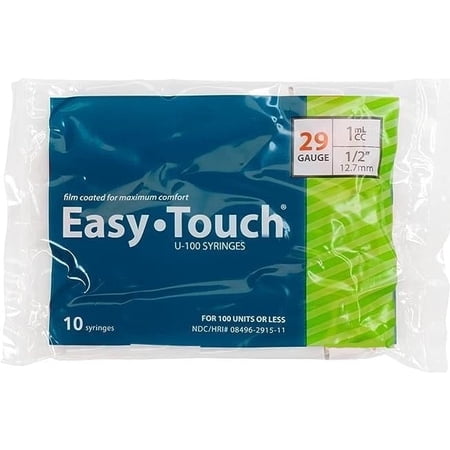 Easy Touch U-100 Syringes, 29G 1CC 1/2, Disposable, 10 Pack
