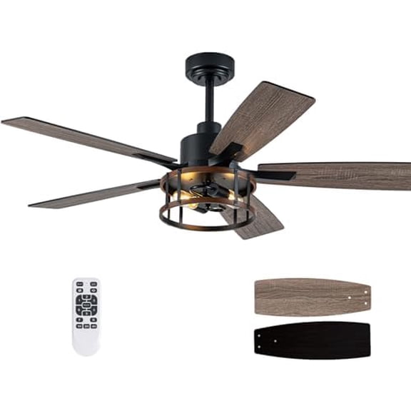 52 Inch Farmhouse Ceiling Fan with Light and Remote Rustic Ceiling Fan Quiet and Reversible DC Motor Industrial Caged Chandelier Fan for Living Room Bedroom Patio$$Tools & Hardware Other