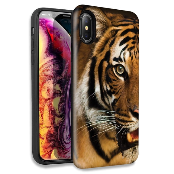 Mundaze Tiger Face Double Layer Hybrid Case Cover For Apple iPhone X XS