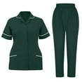 thumbnail image 2 of Jinhomg Women's Medical Scrub Sets Plus Size Button Down Lapel Collar Tunic Tops with Elastic Waist Long Pants 2 Piece Casual Comfy Nurse Working Uniform Green S, 2 of 7