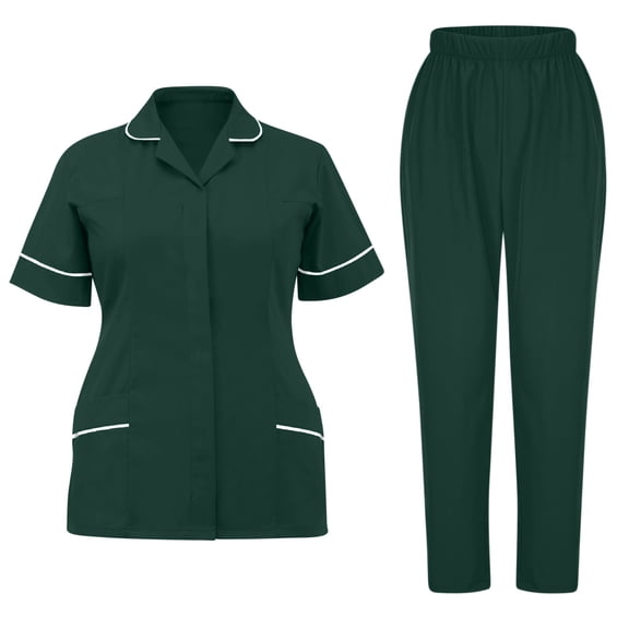Homenesgenics Scrubs for Women Set,Nursing Uniforms Set Plus Size,Caregiver Uniform/Carer Uniform,Women's Lapel Collar Stand Collar Suit Nurse Tops Elastic Waist Pants Green M