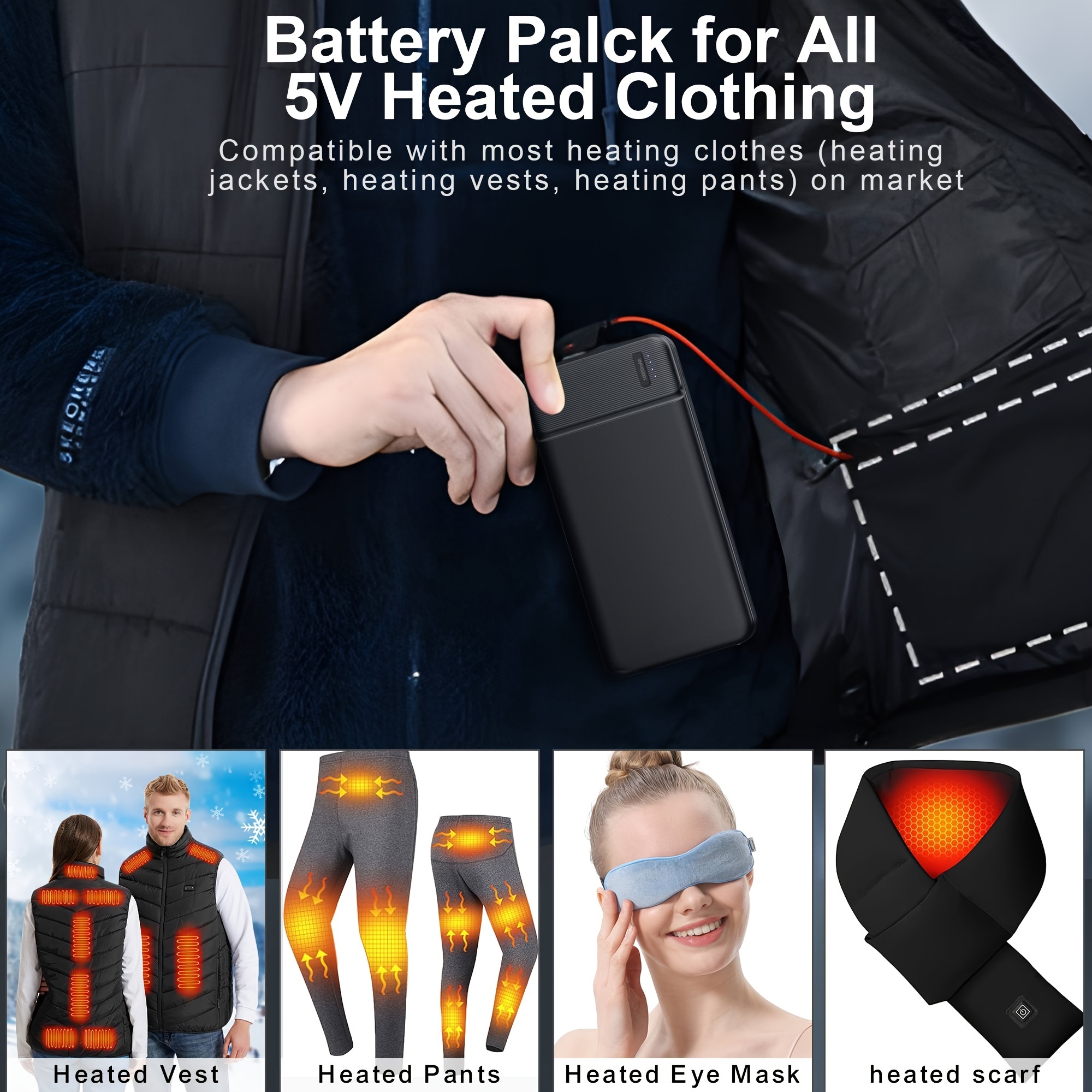 5V 10000mAh PD 22.5W Power Bank for Heated Jacket & Vest, Fast Portable Charger for Smartphones, Tablets, Heated Clothes - Lightweight High-Capacity Battery Pack