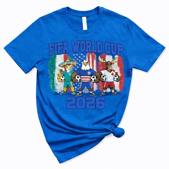 2026 Soccer Fan T-Shirt USA Canada Mexico Graphic Tee Funny Football Mascot Shirt Unisex Cotton T-Shirt