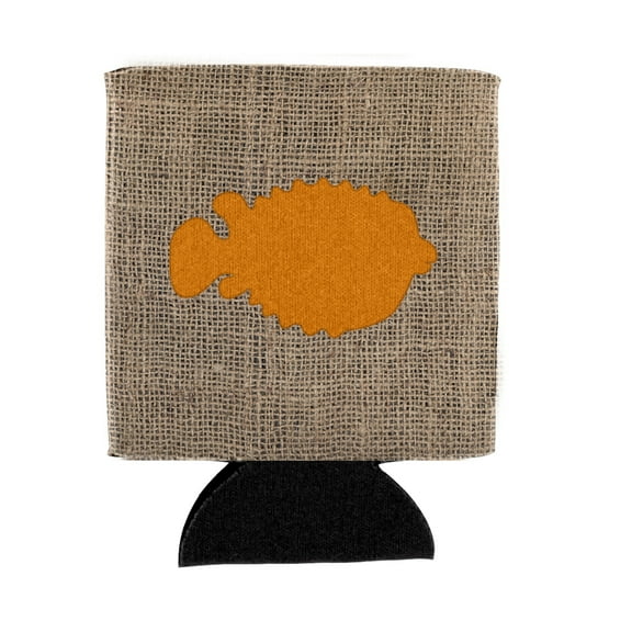 Fish - Blowfish Burlap and Orange BB1016 Can or Bottle Hugger