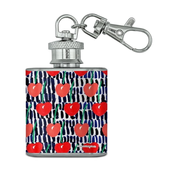 Cheerful Cherries Stainless Steel 1oz Mini Flask Key Chain