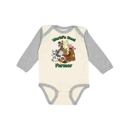 

Inktastic World s Best Farmer with Happy Farm Animals Gift Baby Boy or Baby Girl Long Sleeve Bodysuit