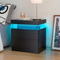thumbnail image 3 of Bingoday LED Nightstand Black Modern Night Stand With 2 Drawers - Bedside Tables for Bedroom End Tables With Strip Lights, 3 of 14