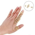 thumbnail image 5 of AYYUFE Opening Ring Rhinestone Embedded Alloy Golden Color Hollowed-out Leaf Dual Chain Ring for Dating, 5 of 7