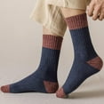 thumbnail image 4 of Xfvqtps Mens Crew Socks Mid Tube Color Blocking Knitting Thickened Sweat Absorbing Breathable Comfort Soft Warm Cotton Socks Navy, 4 of 6