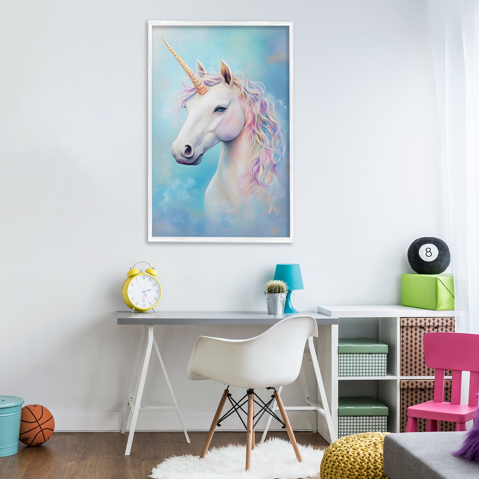 Stupell Industries White Unicorn on Blue White Framed Giclee Art, design by Creative Studio