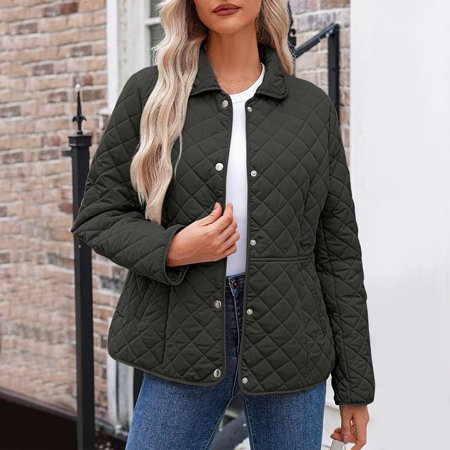 WMTBSRSW Women Plus Size Winter Jackets Fashion Quilted Jackets Long Sleeve Button Down Padded Coat Casual Short Texture Lapel Jackets No Hood Outwear XXXXL