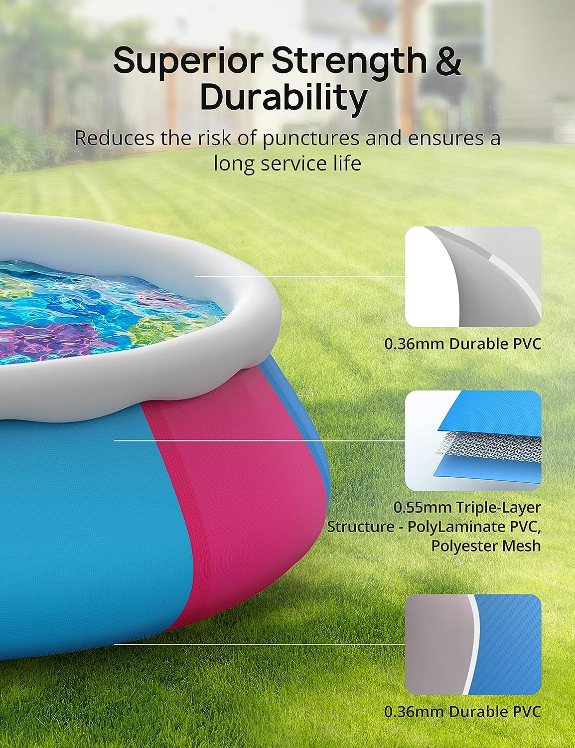 Swimming Pool, EVAJOY 10ft 30in Above Ground Pool Easy Set, Blow Up Pool Kiddie Pool Inflatable Top Ring Swimming Pools for Adults Family Backyard Outdoor with Pool Cover